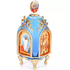 Souvenir from the ash tree array "Easter egg. Coat of arms of the Russian Federation" blue